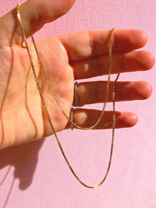 Vintage 9k/10k Gold Box Chain Necklace - 18" Chain