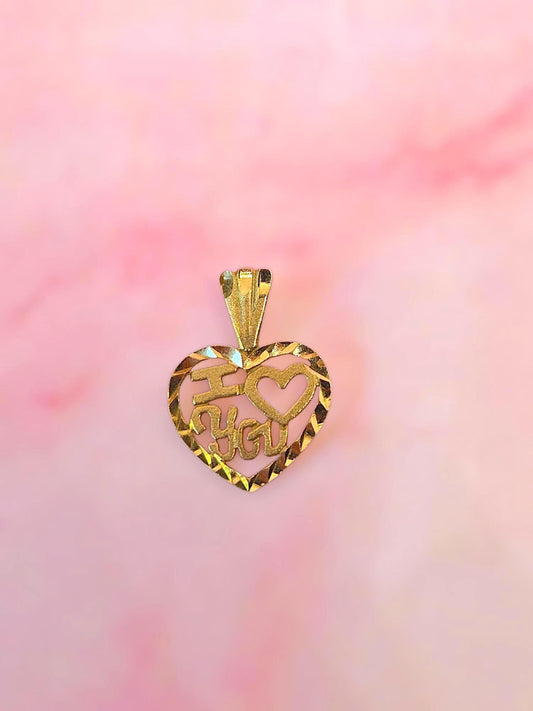 Vintage 10k Gold I Love You Heart Pendant Charm