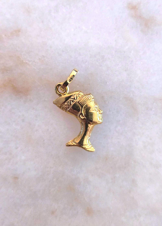 Vintage 18k 750 Gold Queen Nefertiti Pendant - Italian Hallmarks, Egyptian Pharaoh