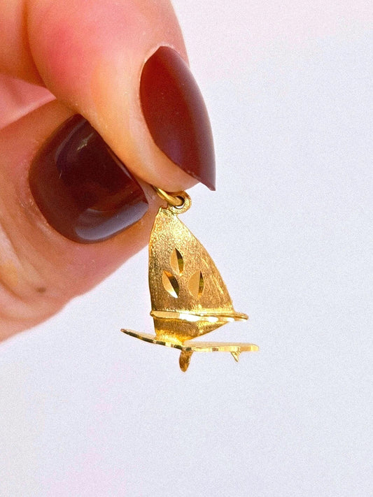 Vintage 10k Gold Sailboat Pendant Charm - Nautical, Sports