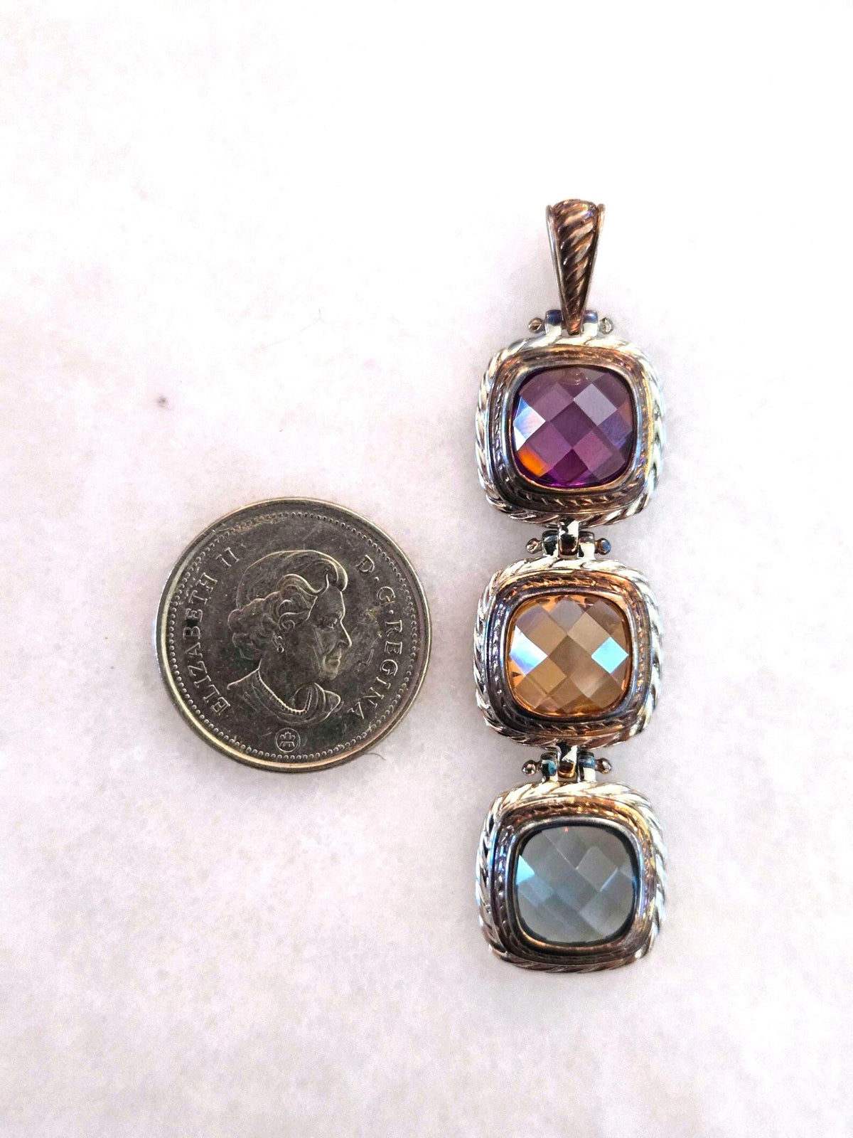 Vintage Sterling Silver Three-Stone Gemstone Pendant