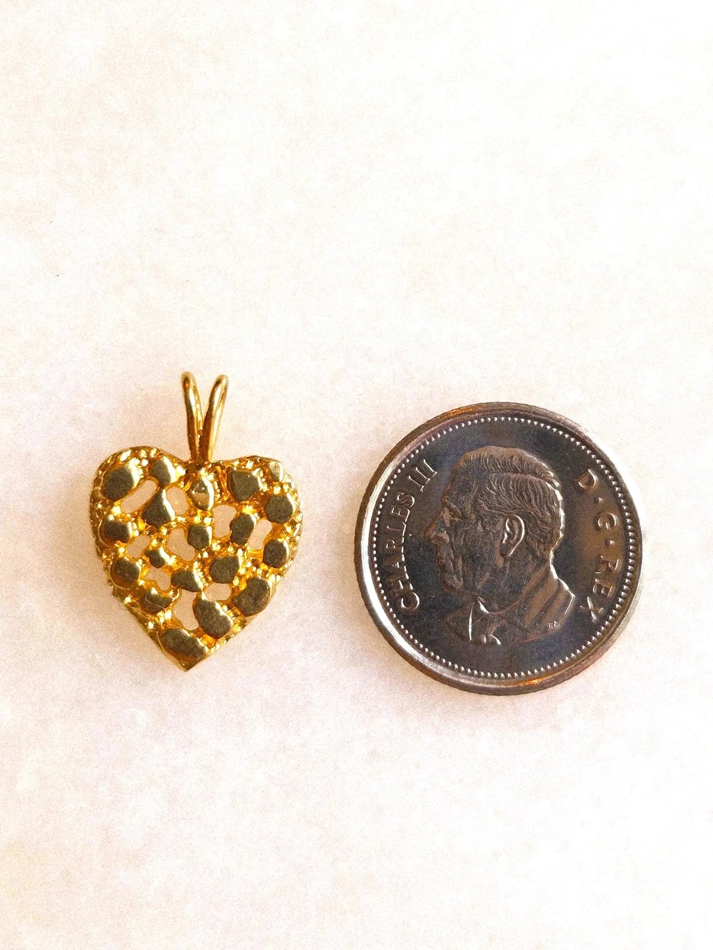 Vintage 10k Gold Nugget Heart Pendant Charm