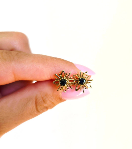Vintage 10k Gold Sapphire Stud Earrings Fine Jewelry