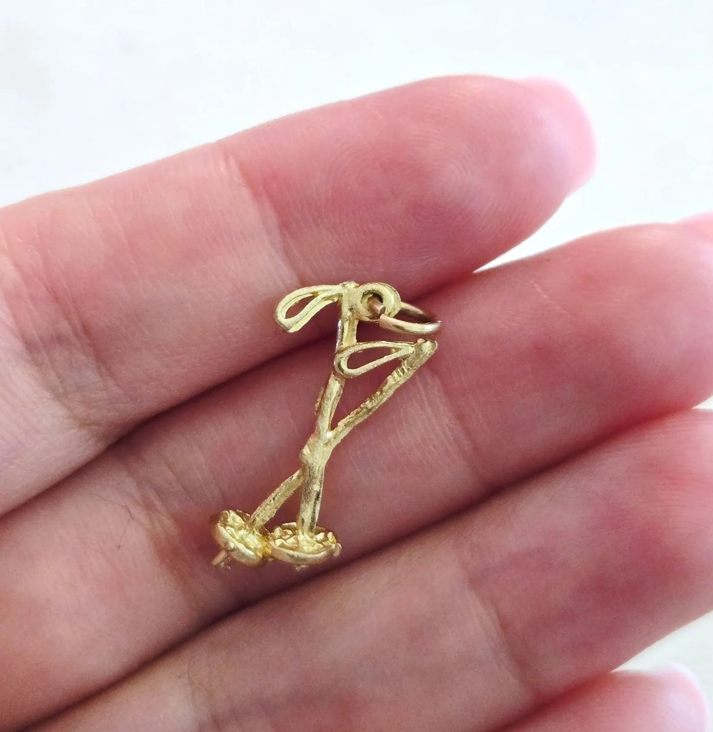 Vintage 10k Gold Ski Pole Charm Pendant - Winter Sports Jewelry