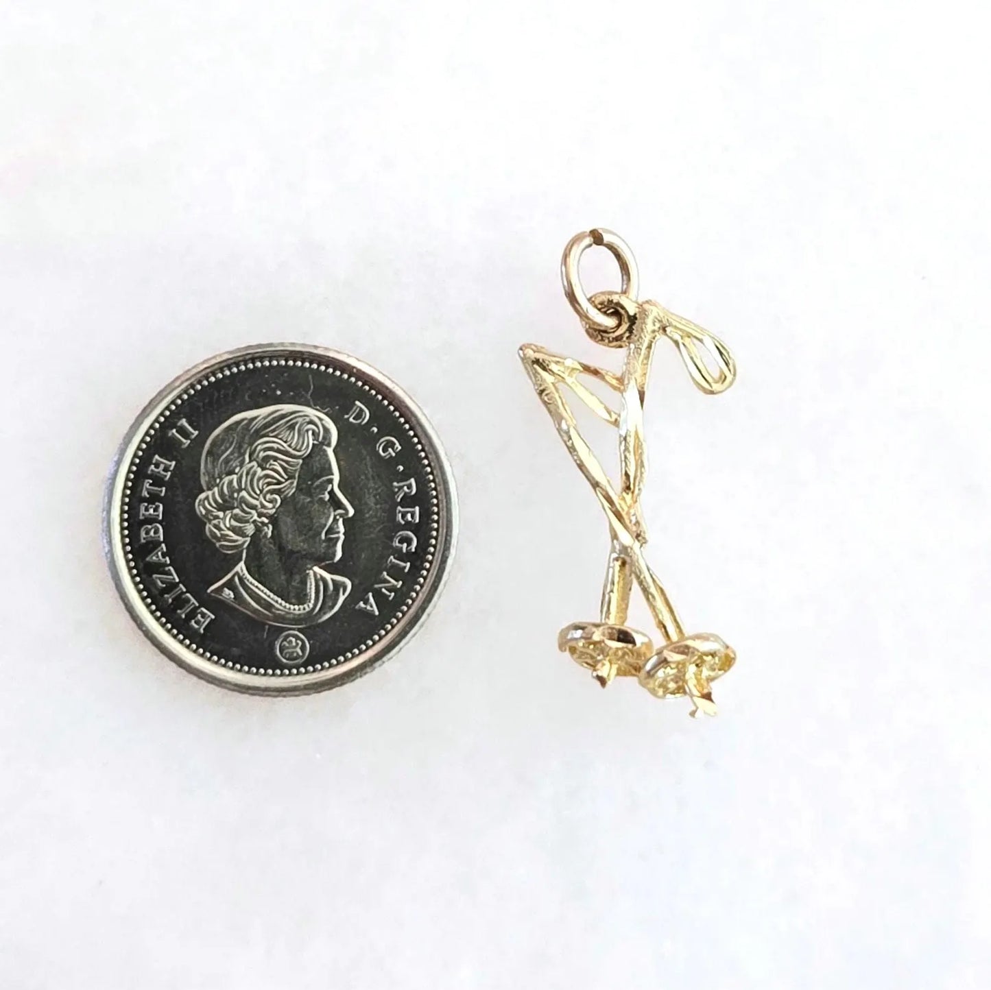 Vintage 10K Gold Ski Pole Skiing Charm Pendant - Winter Sports Jewelry
