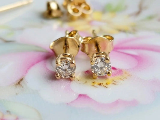 14K Yellow Gold Natural Diamond Stud Earrings - 3mm, 0.20 CTW