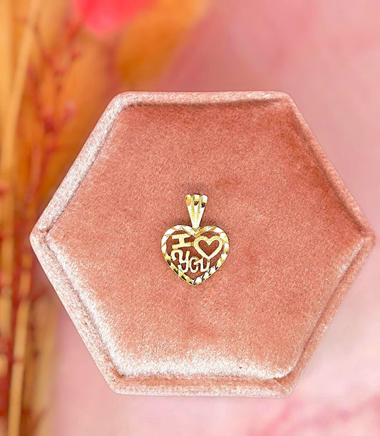 Vintage 10k Gold I Love You Heart Pendant Charm