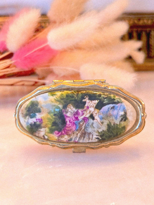 Vintage 1950s Cherub Romantic Trinket Box -  Keepsake Jewelry Box