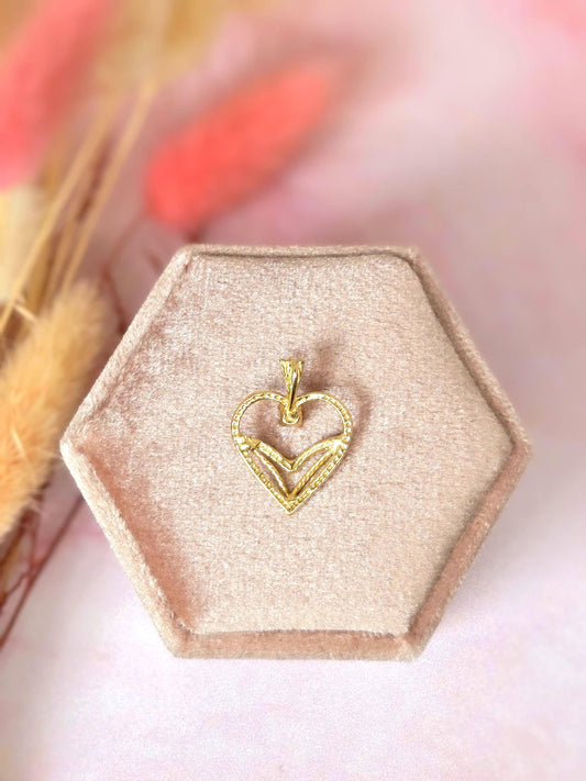 Vintage 10k Gold Open Heart Pendant Charm