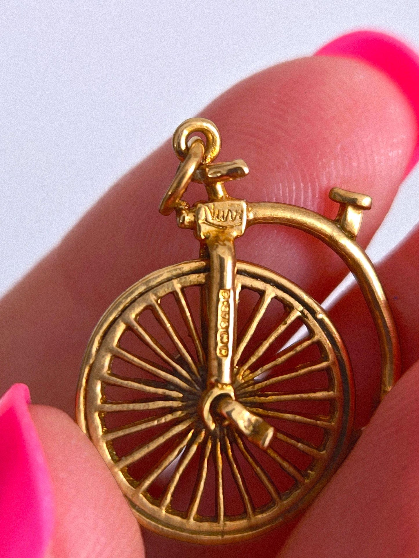 Vintage 9k Gold Penny Farthing Articulated Bicycle Charm Pendant 1966 - British Hallmarks