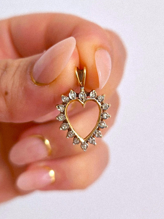 Vintage 10k Gold Diamond Heart Pendant Charm