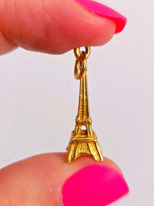 Vintage 9k Gold Paris Eiffel Tower Charm Pendant