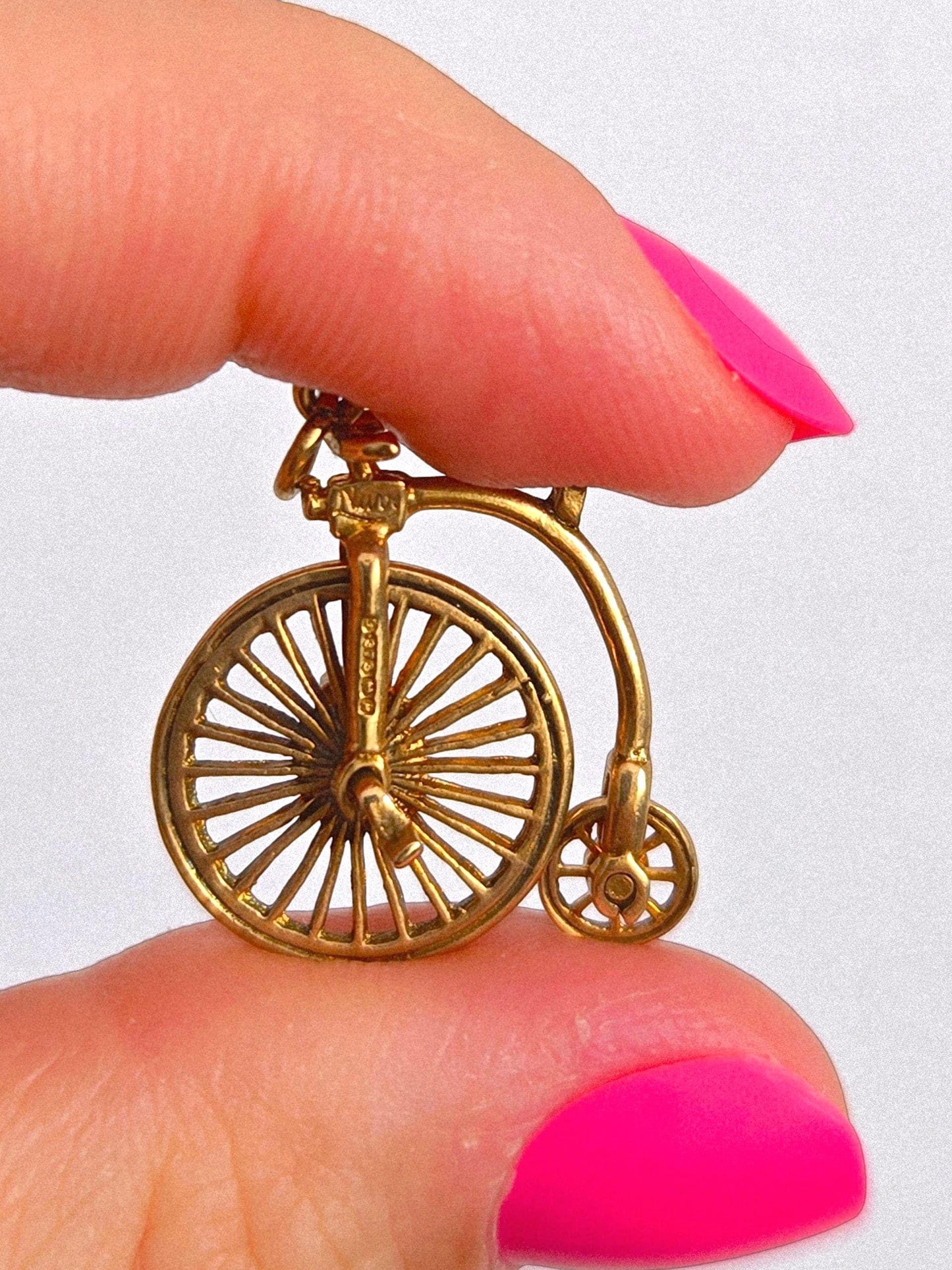 Vintage 9k Gold Penny Farthing Articulated Bicycle Charm Pendant 1966 - British Hallmarks