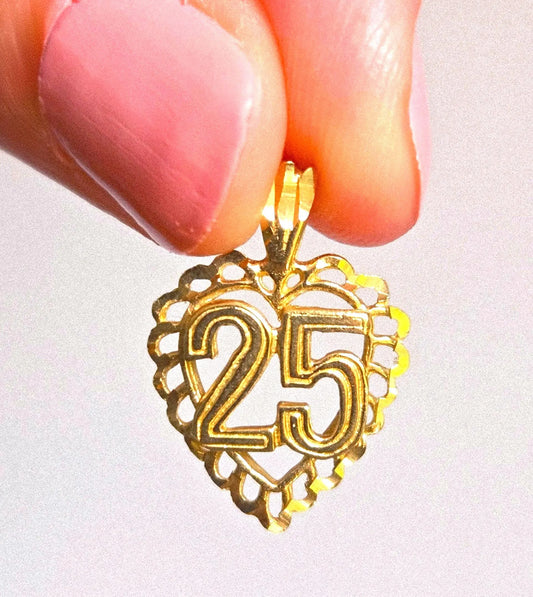 Vintage 10k Gold number 25 Heart Pendant Charm