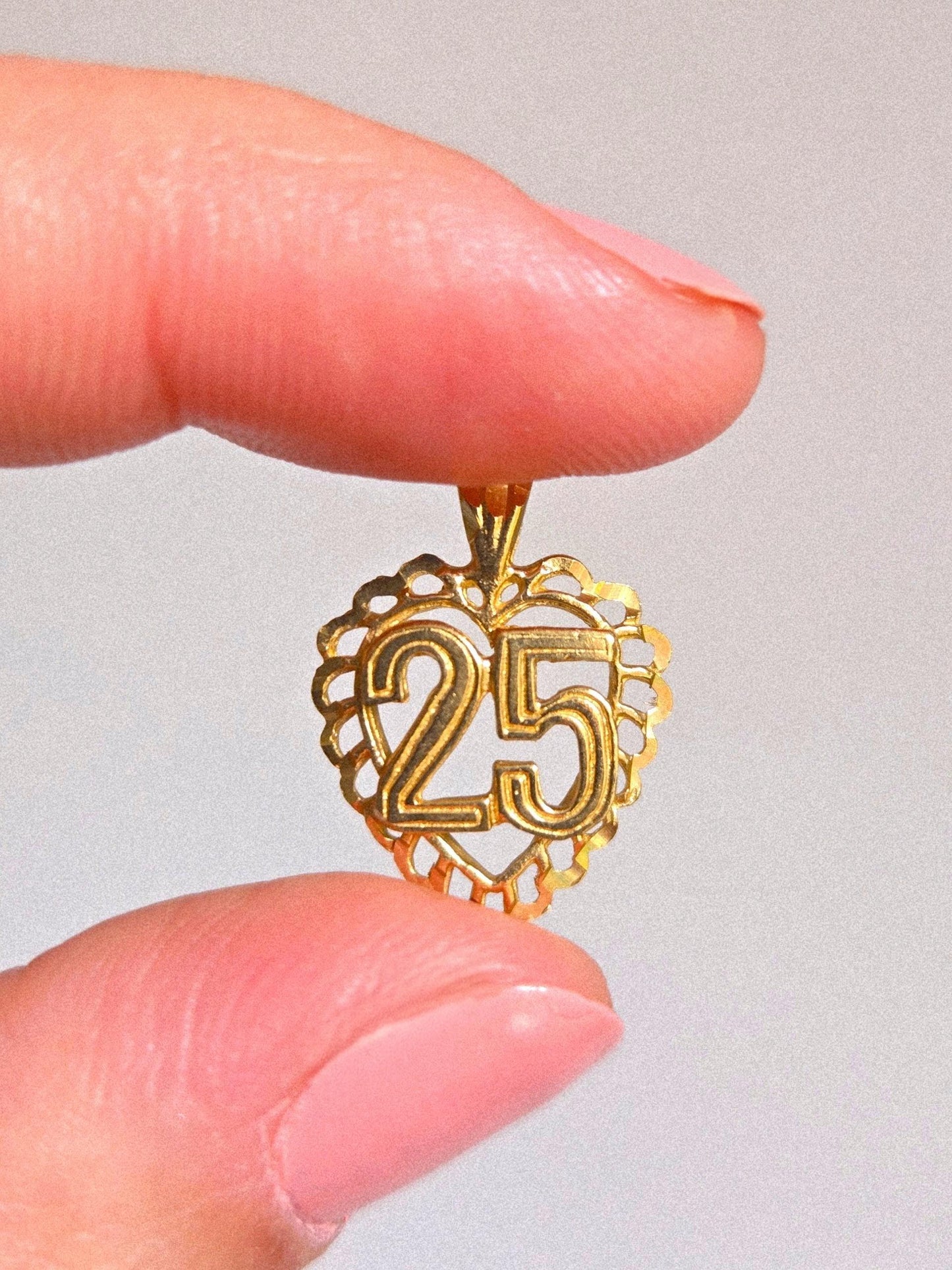 Vintage 10k Gold number 25 Heart Pendant Charm