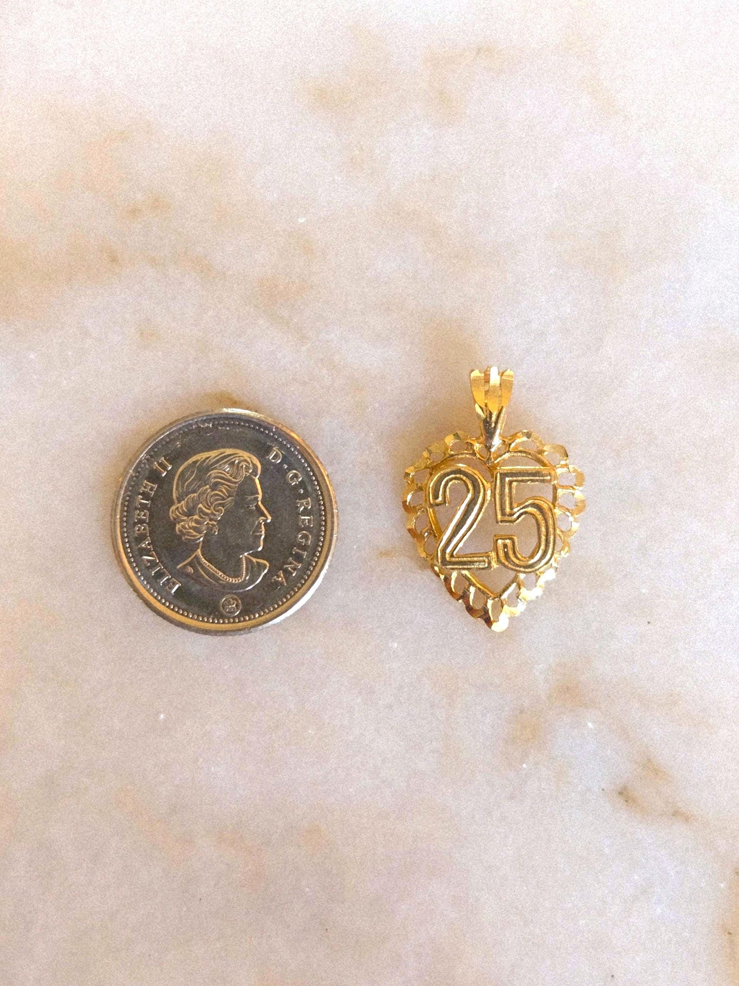 Vintage 10k Gold number 25 Heart Pendant Charm