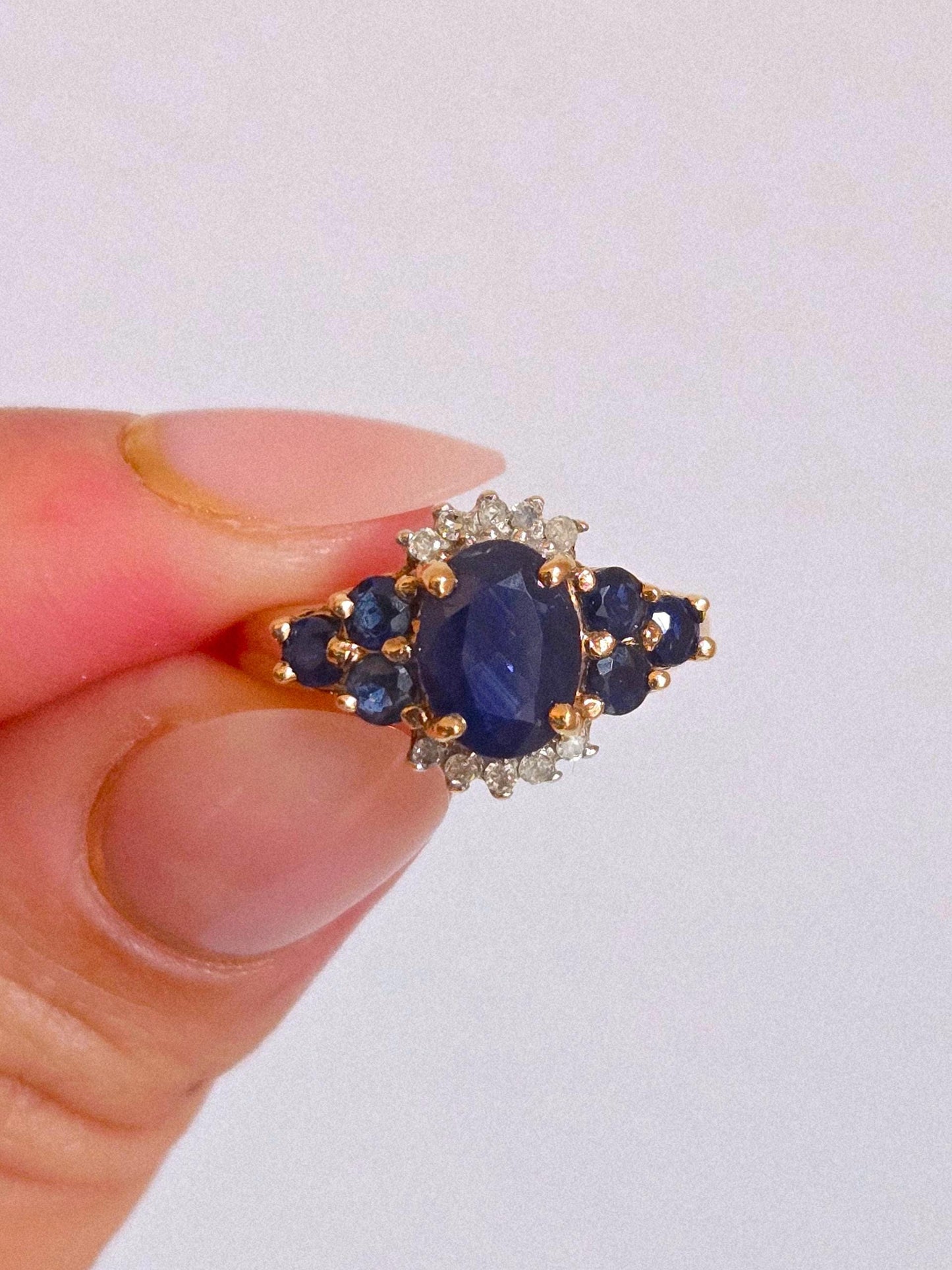 Vintage 10k Gold Blue Sapphire & Diamond Pinky Ring - Size 3.25