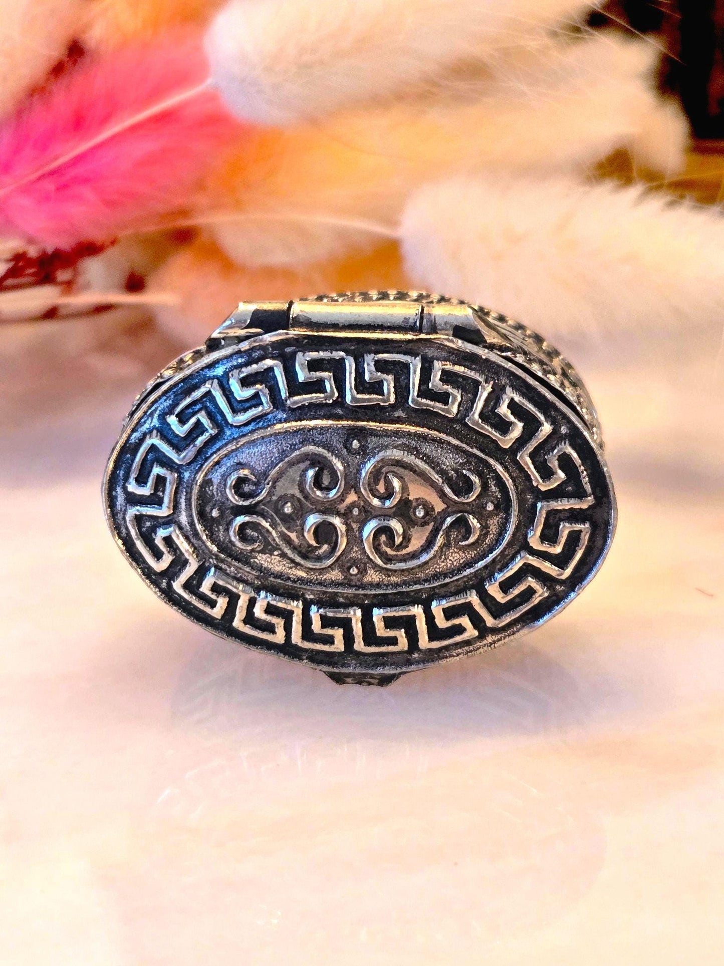 Vintage Greek Key Sterling Silver 925 Trinket Box - Keepsake Jewelry Box