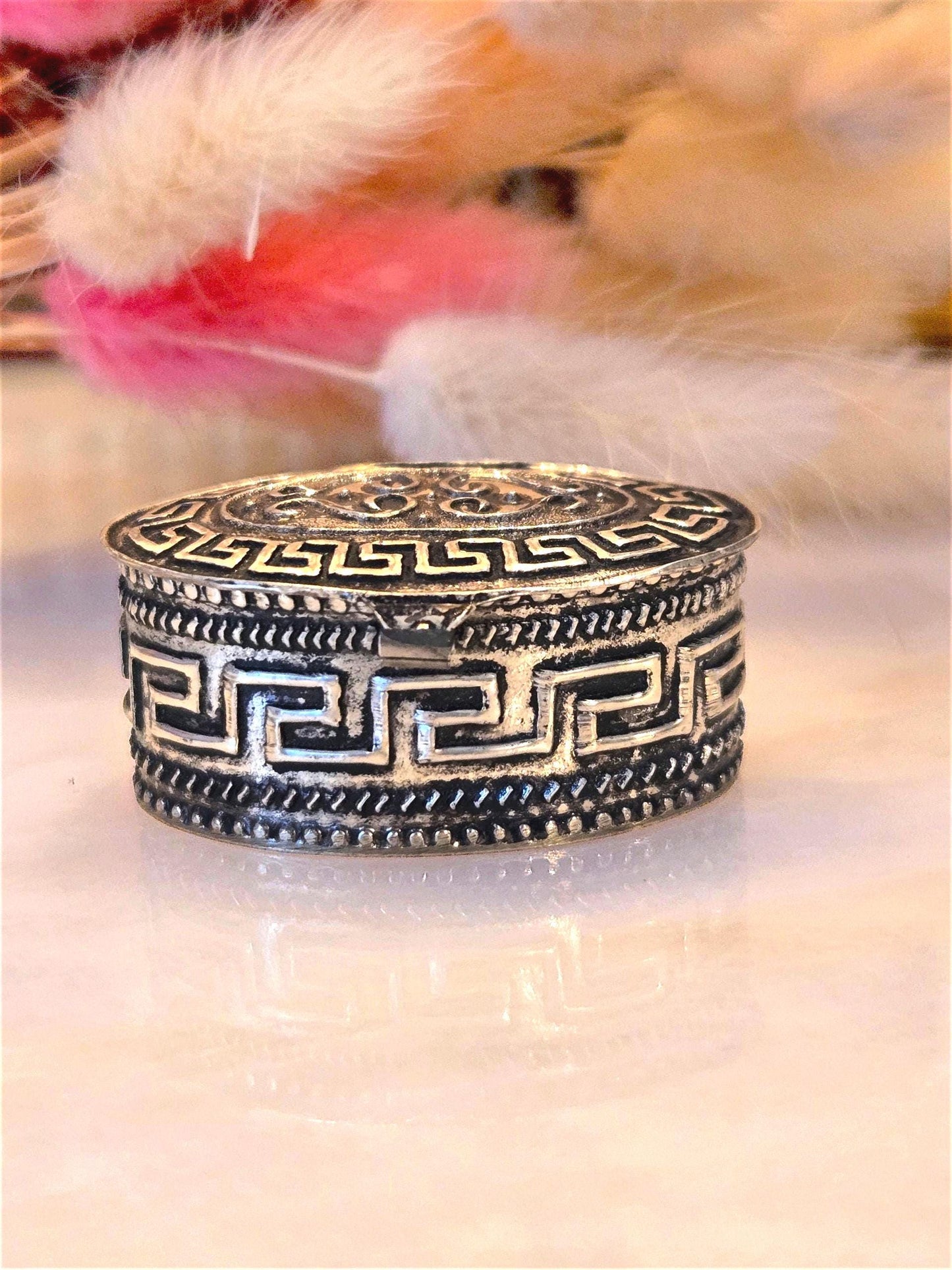 Vintage Greek Key Sterling Silver 925 Trinket Box - Keepsake Jewelry Box