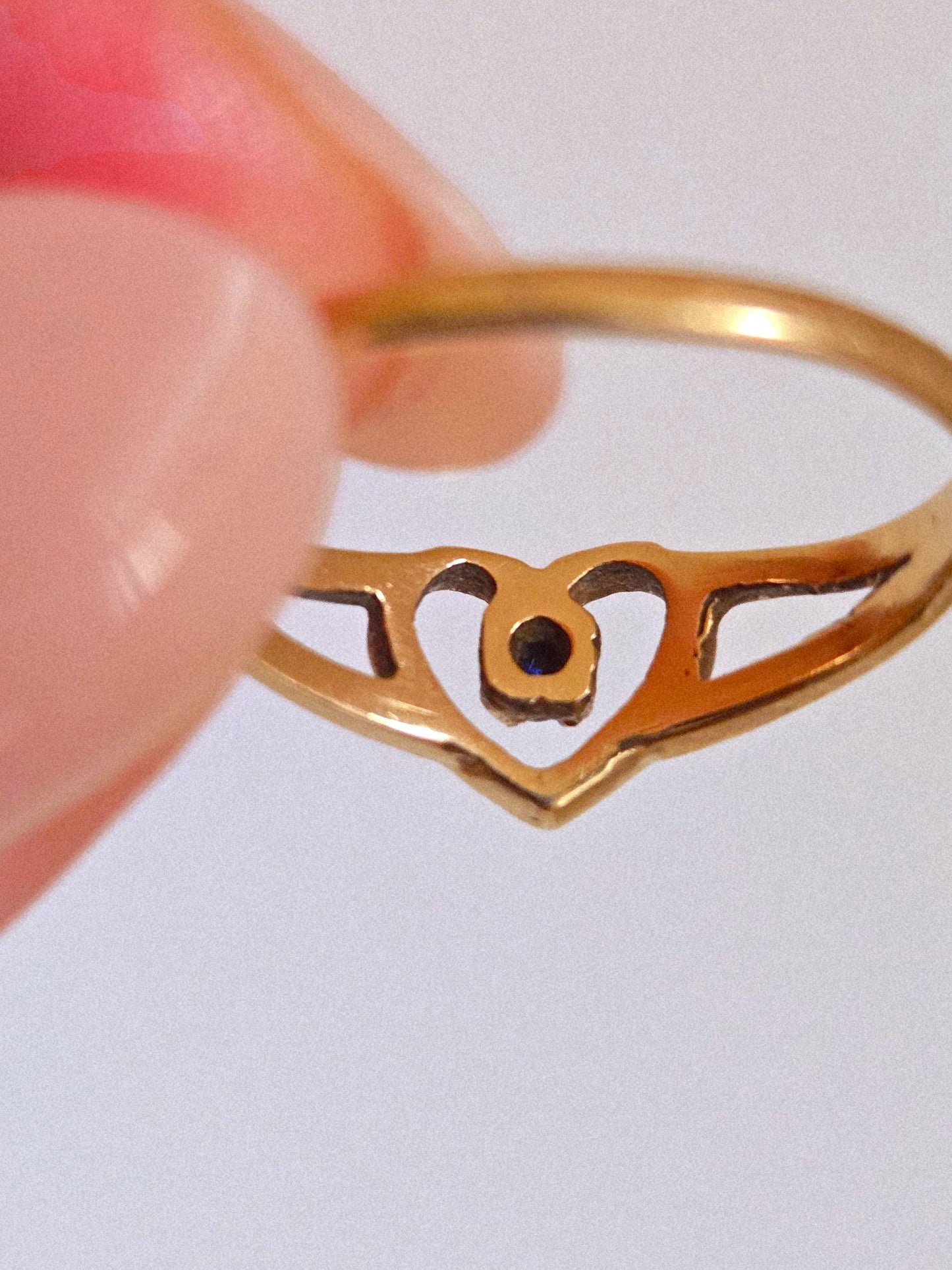 Vintage 10k Gold Heart Ring with Blue Sapphire - Size 5.5