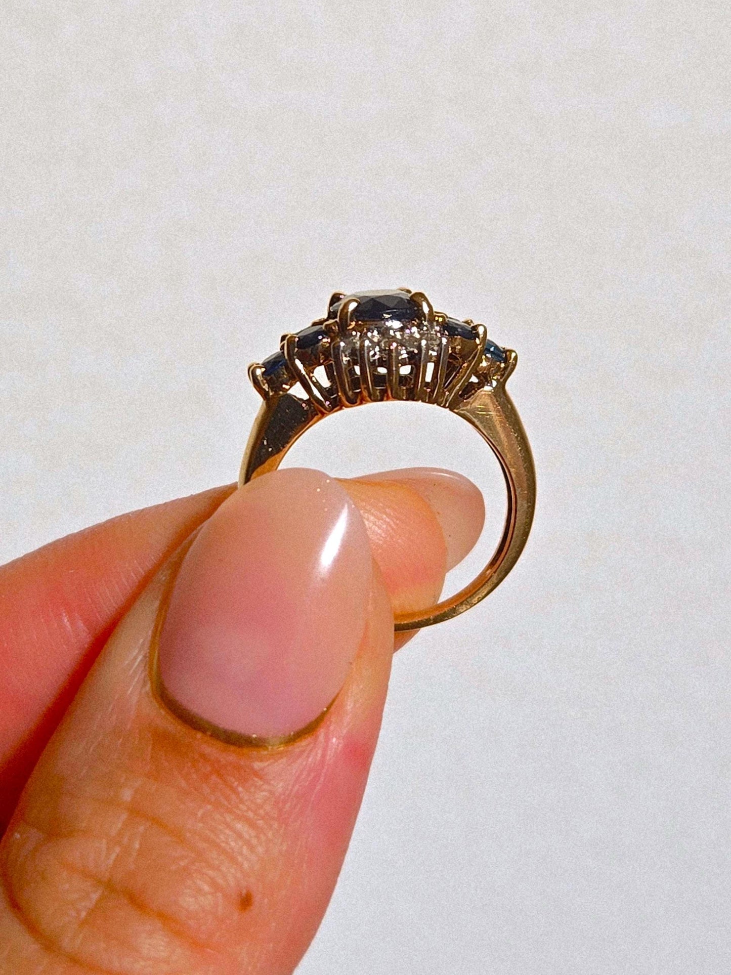 Vintage 10k Gold Blue Sapphire & Diamond Pinky Ring - Size 3.25