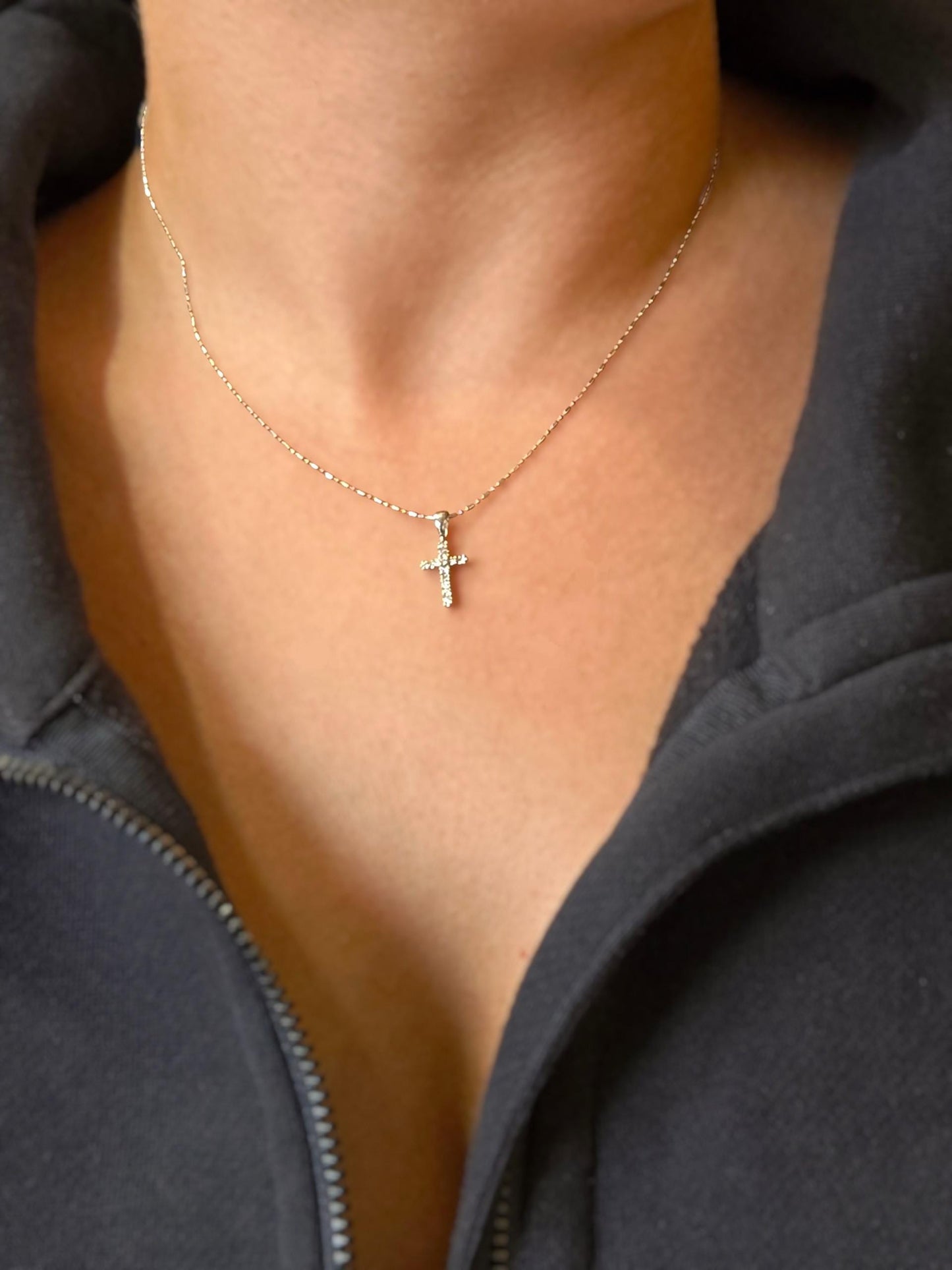 14k White Gold Diamond Cross Pendant Natural Diamonds