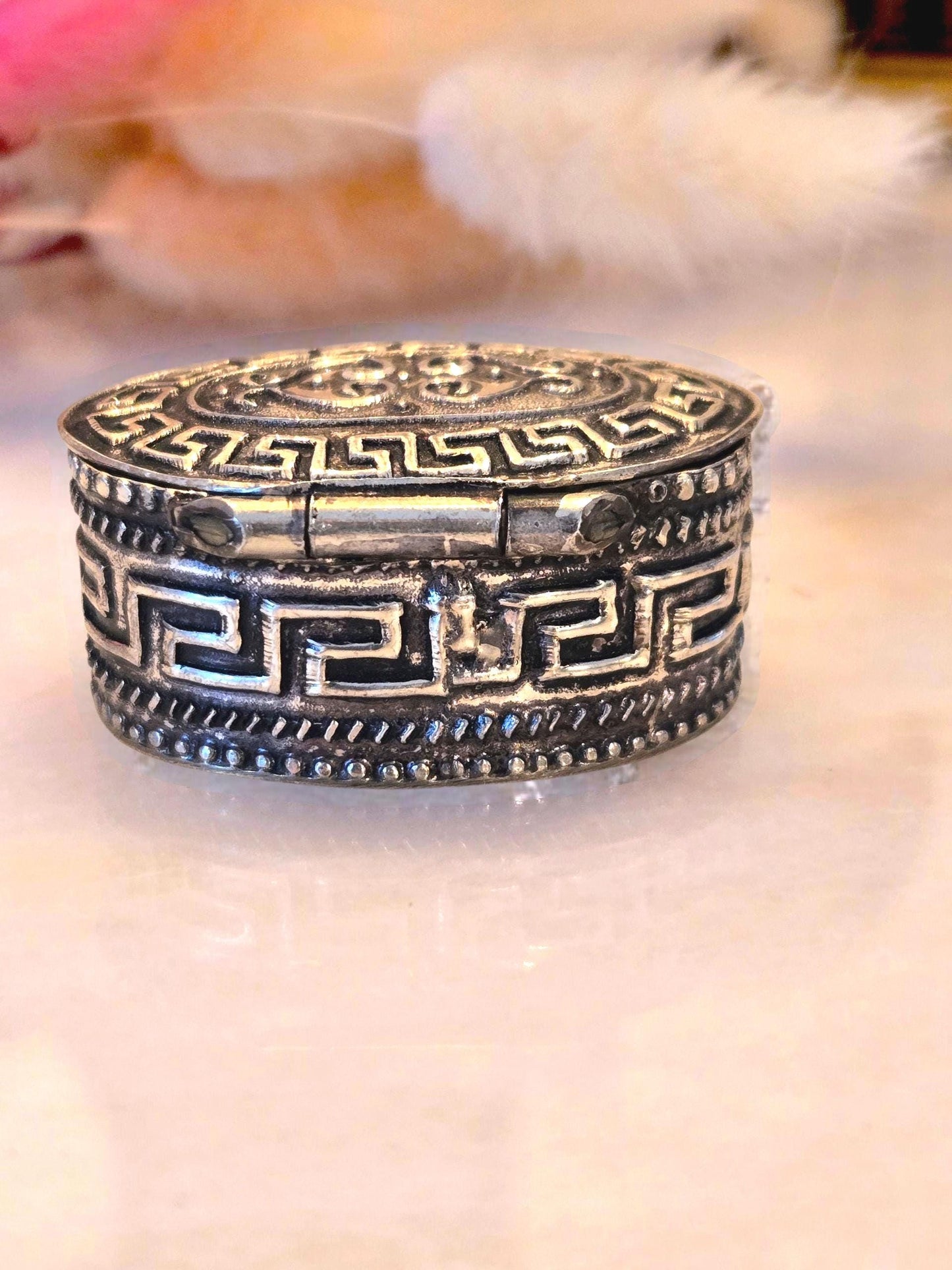 Vintage Greek Key Sterling Silver 925 Trinket Box - Keepsake Jewelry Box
