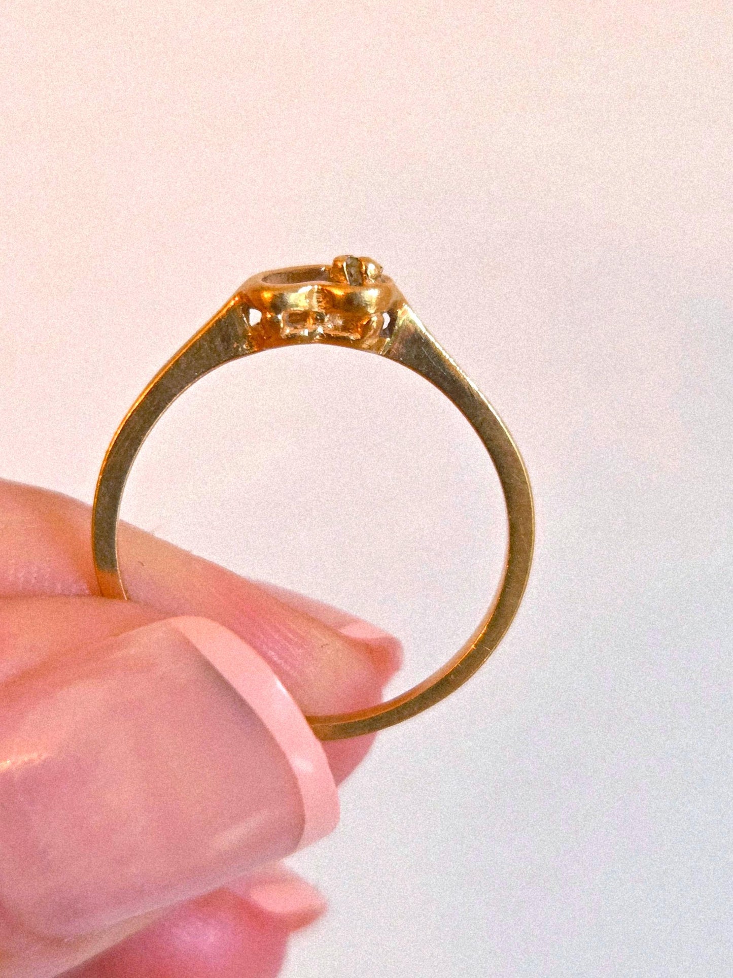Vintage 10k Gold Open Heart Ring with Yellow Stone Accent - Size 6.75