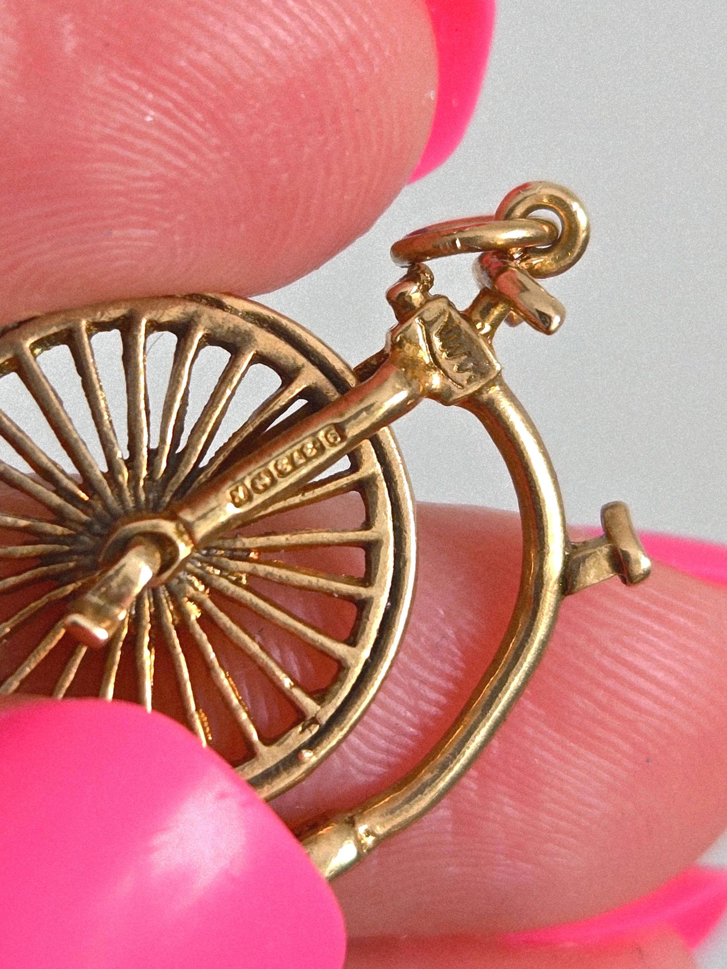 Vintage 9k Gold Penny Farthing Articulated Bicycle Charm Pendant 1966 - British Hallmarks