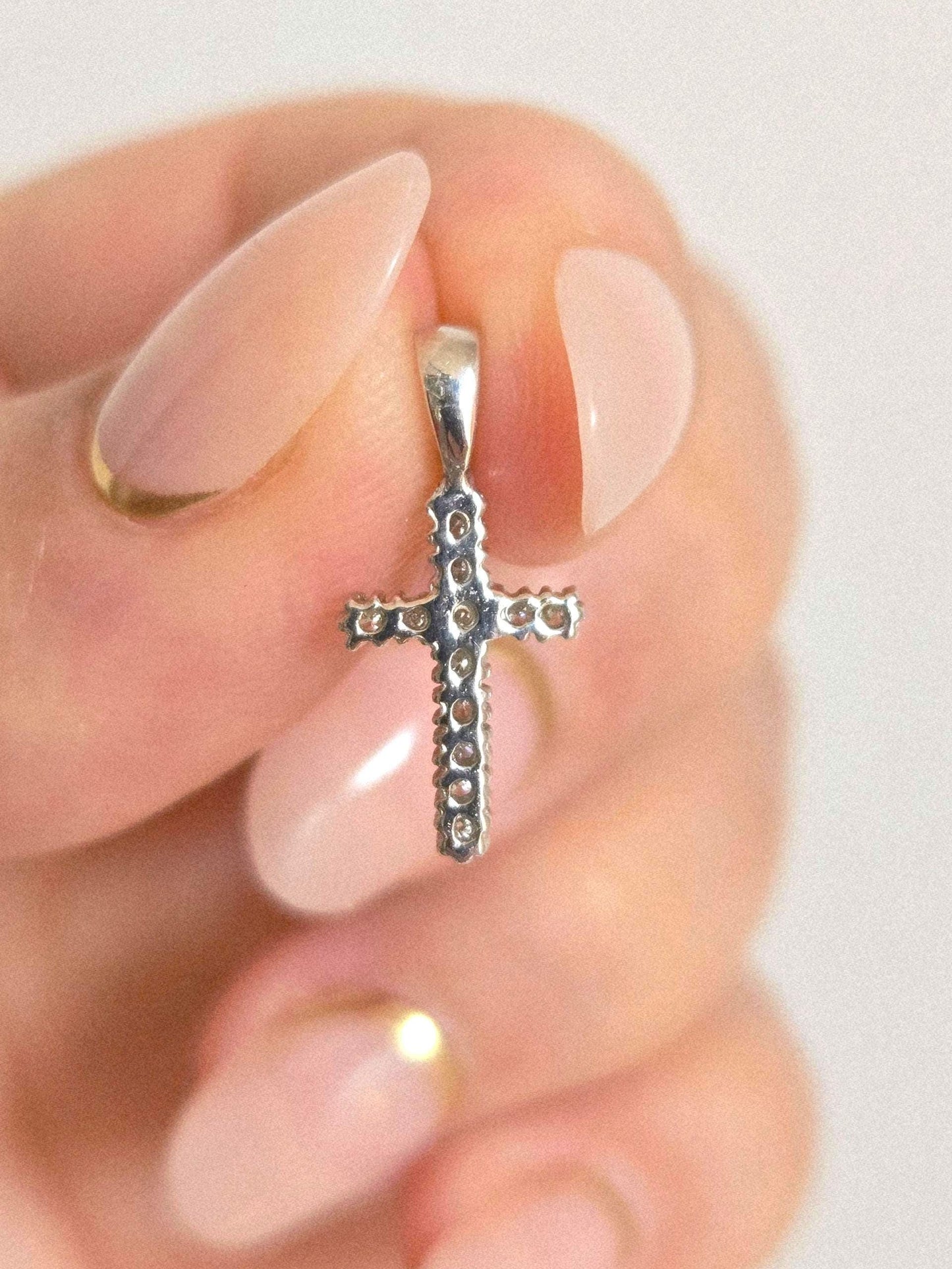 14k White Gold Diamond Cross Pendant Natural Diamonds