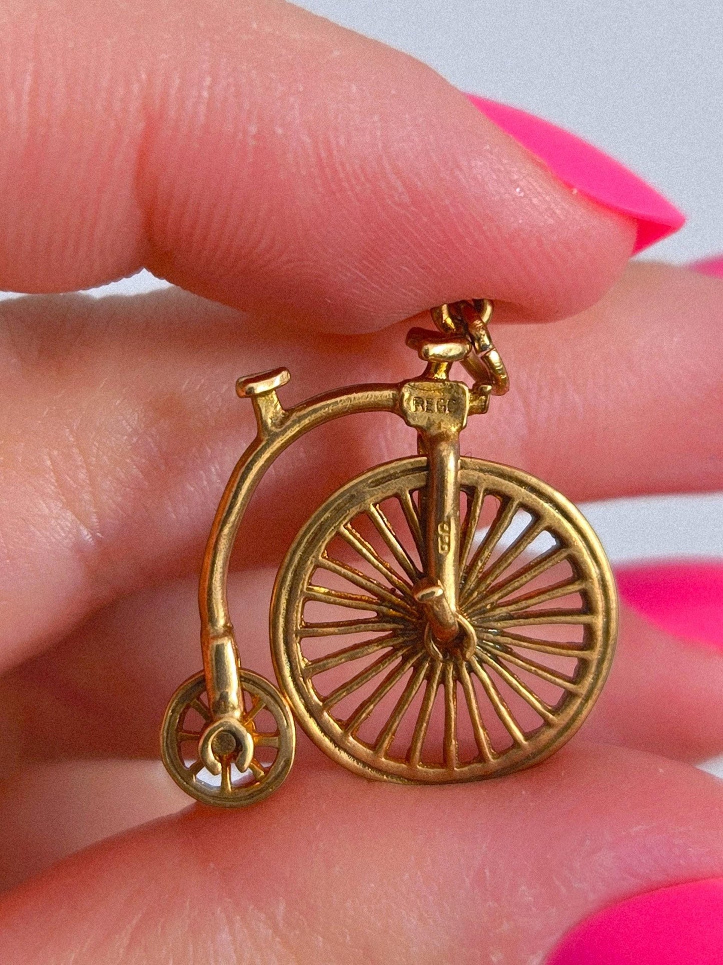 Vintage 9k Gold Penny Farthing Articulated Bicycle Charm Pendant 1966 - British Hallmarks