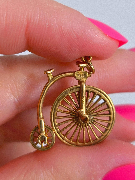 Vintage 9k Gold Penny Farthing Articulated Bicycle Charm Pendant 1966 - British Hallmarks