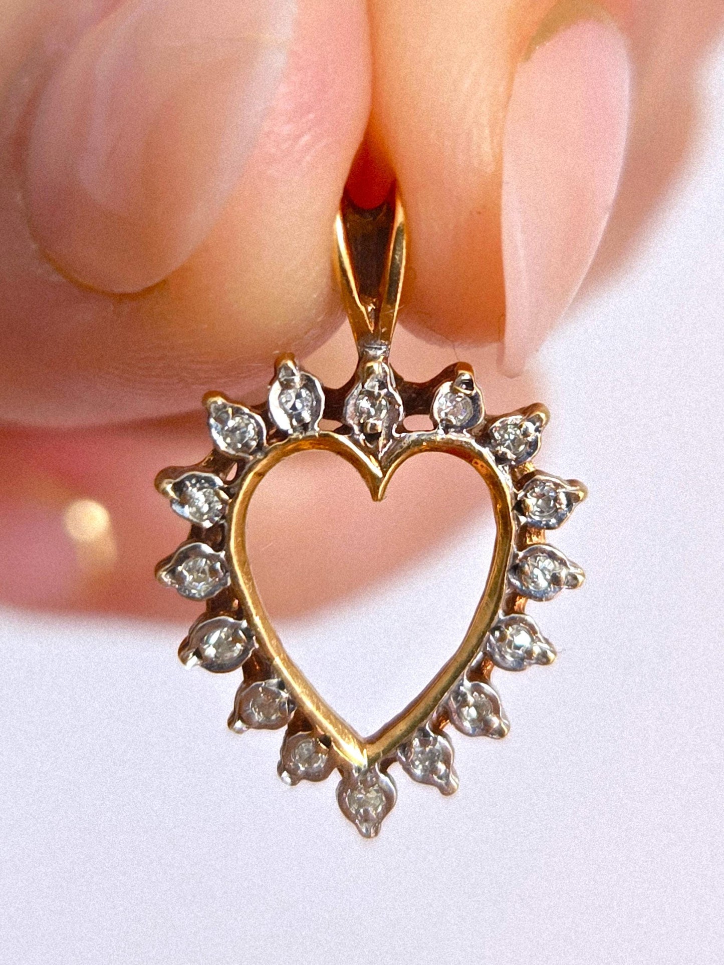 Vintage 10k Gold Diamond Heart Pendant Charm