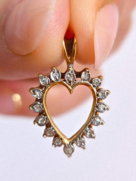 Vintage 10k Gold Diamond Heart Pendant Charm