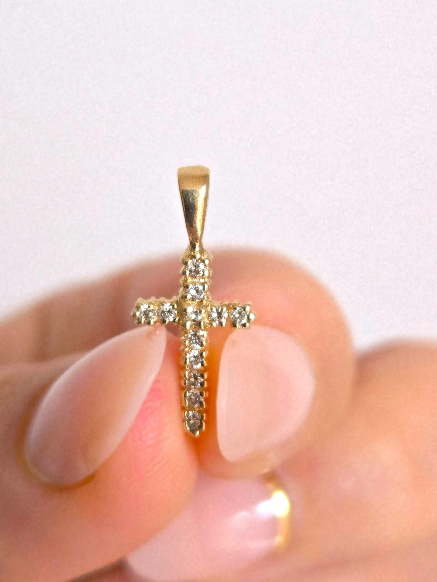14k Yellow Gold Diamond Cross Pendant Natural Diamonds
