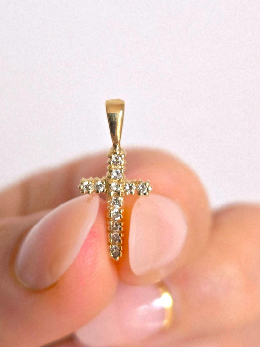 14k Yellow Gold Diamond Cross Pendant Natural Diamonds