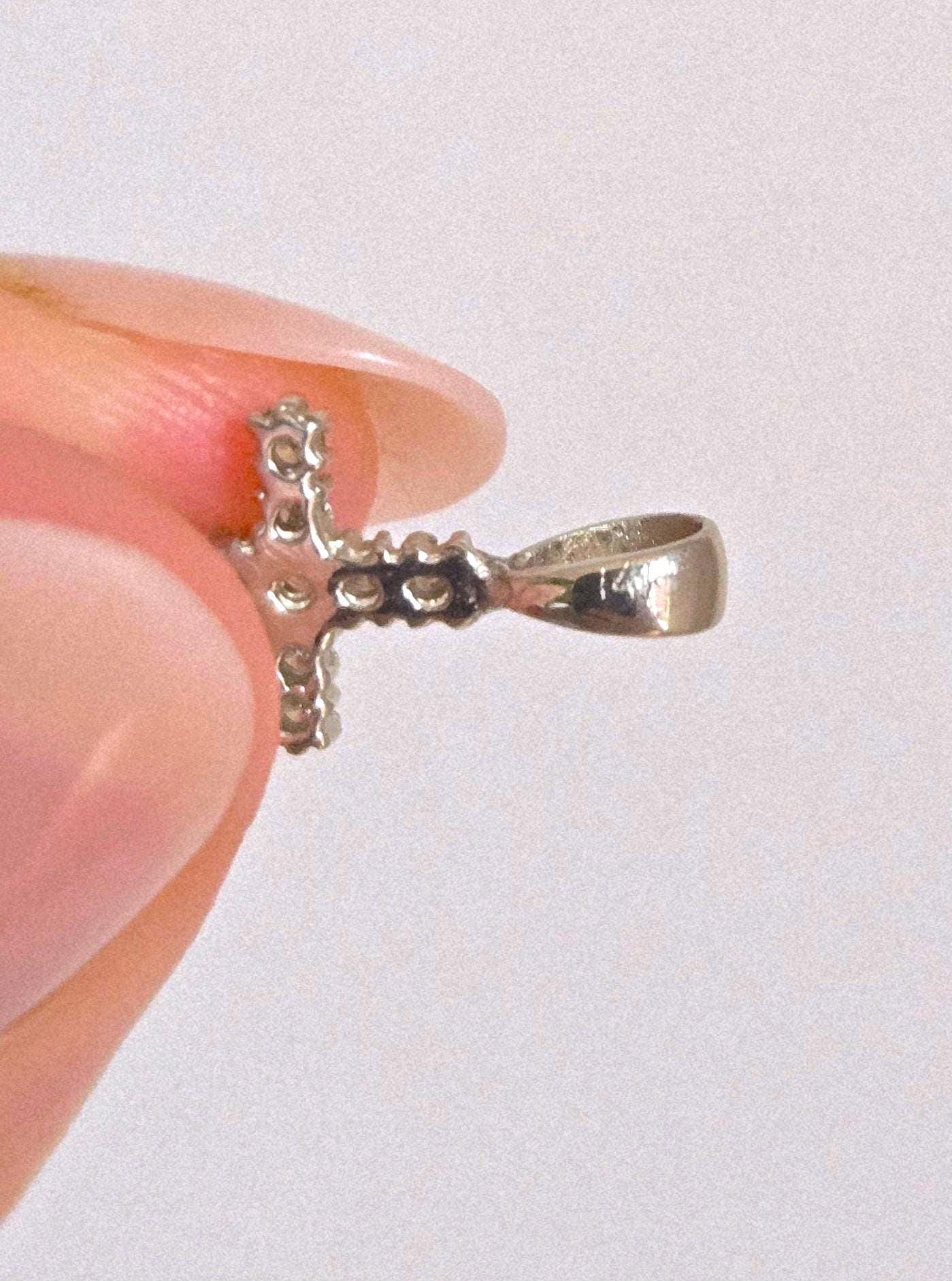 14k White Gold Diamond Cross Pendant Natural Diamonds