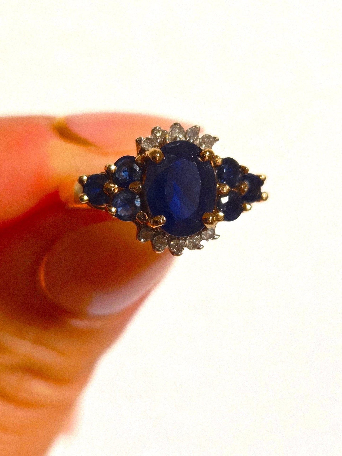 Vintage 10k Gold Blue Sapphire & Diamond Pinky Ring - Size 3.25
