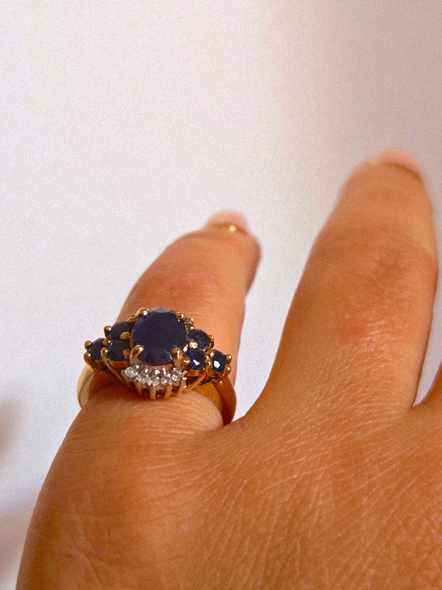 Vintage 10k Gold Blue Sapphire & Diamond Pinky Ring - Size 3.25
