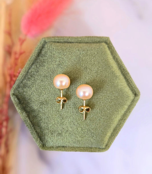 14k Gold Classic Pearl Stud Earrings