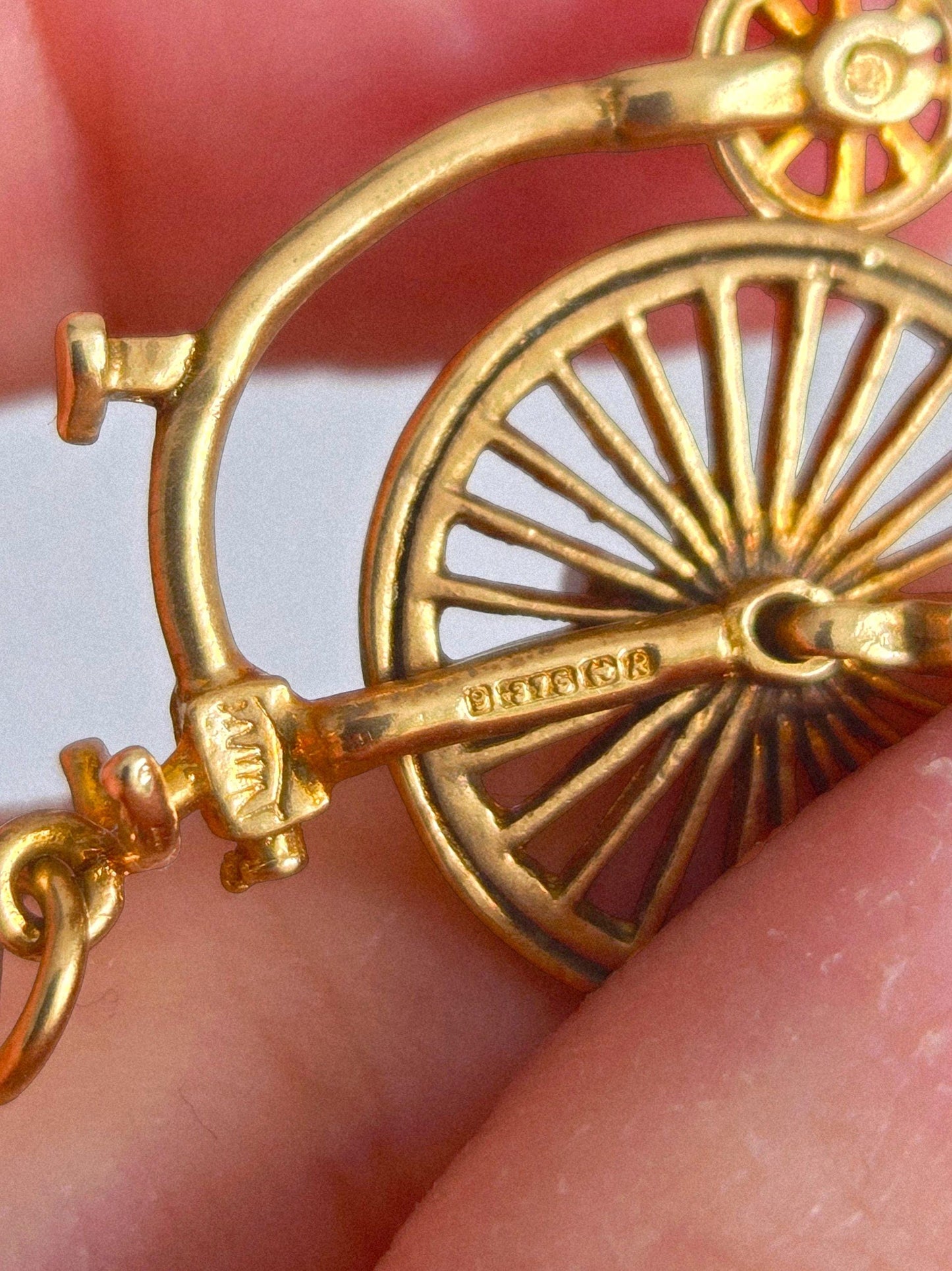 Vintage 9k Gold Penny Farthing Articulated Bicycle Charm Pendant 1966 - British Hallmarks