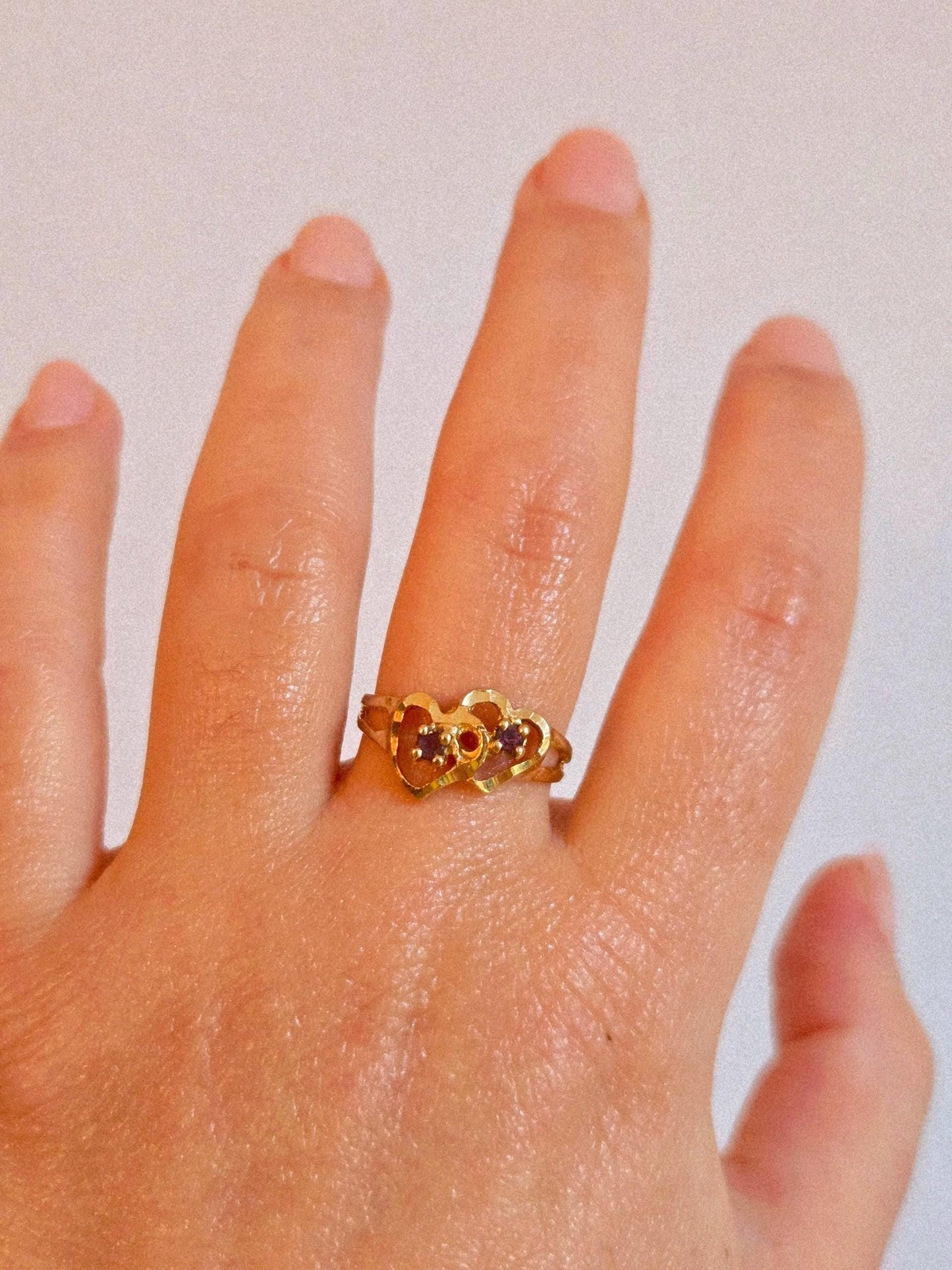 Vintage 10k Gold Heart Ring with Purple Stone Accent - Size 7