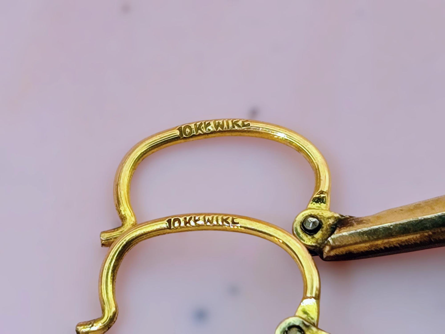 Vintage Art Deco Brass Hoop Earrings - 10k Gold Wire