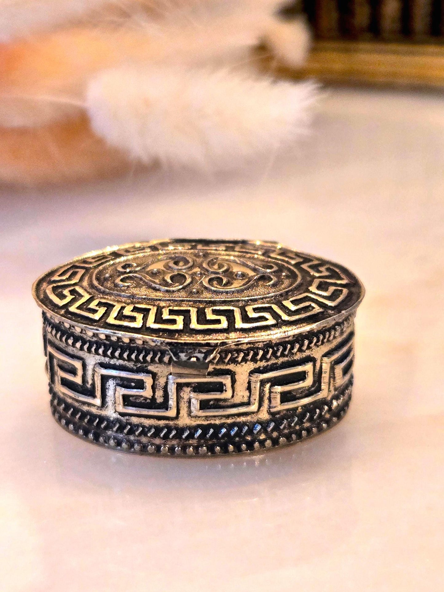 Vintage Greek Key Sterling Silver 925 Trinket Box - Keepsake Jewelry Box