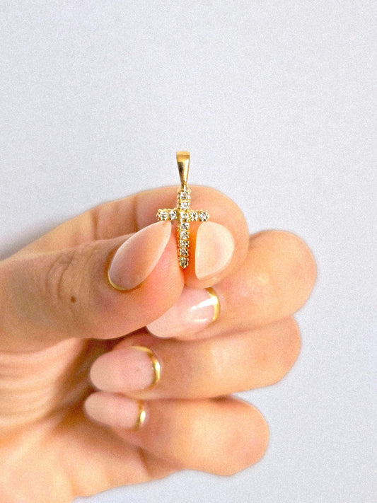 14k Yellow Gold Diamond Cross Pendant Natural Diamonds