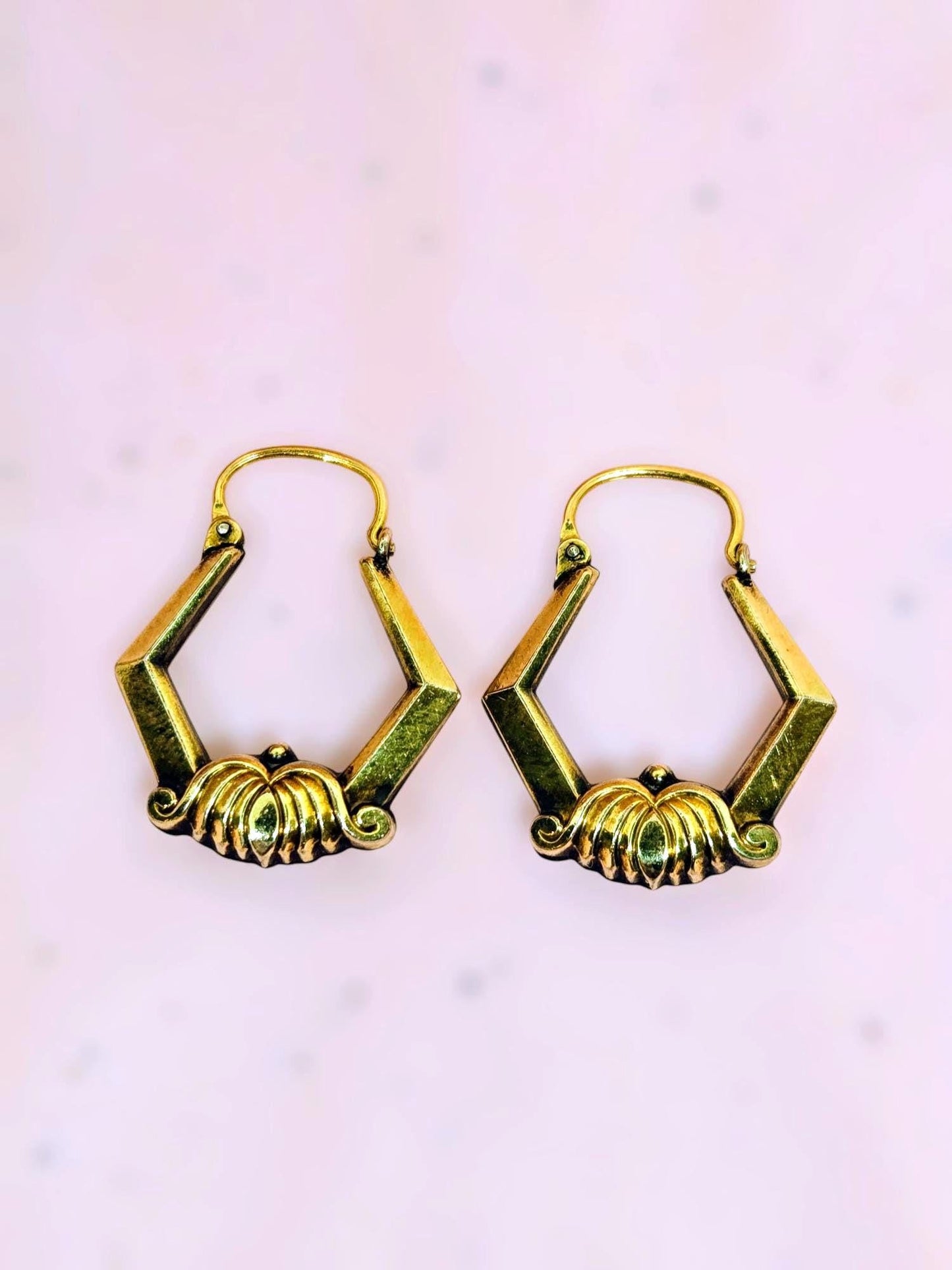 Vintage Art Deco Brass Hoop Earrings - 10k Gold Wire
