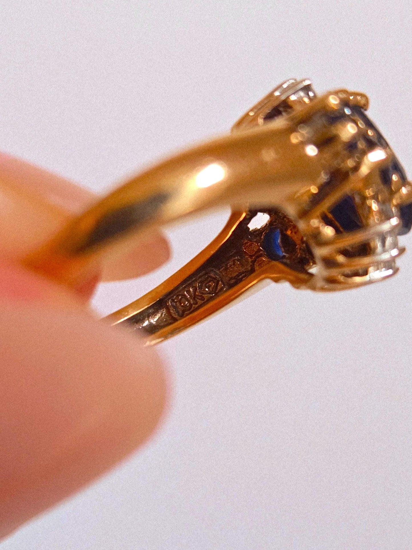 Vintage 10k Gold Blue Sapphire & Diamond Pinky Ring - Size 3.25