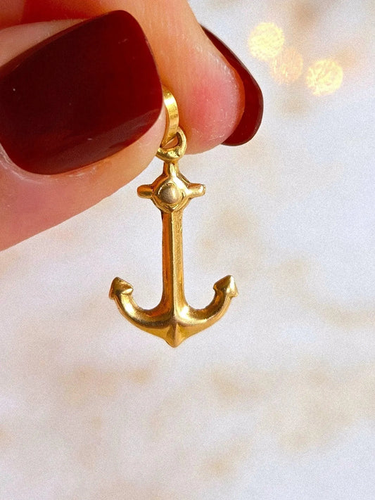 Vintage 10k Gold Anchor Pendant Charm - Nautical