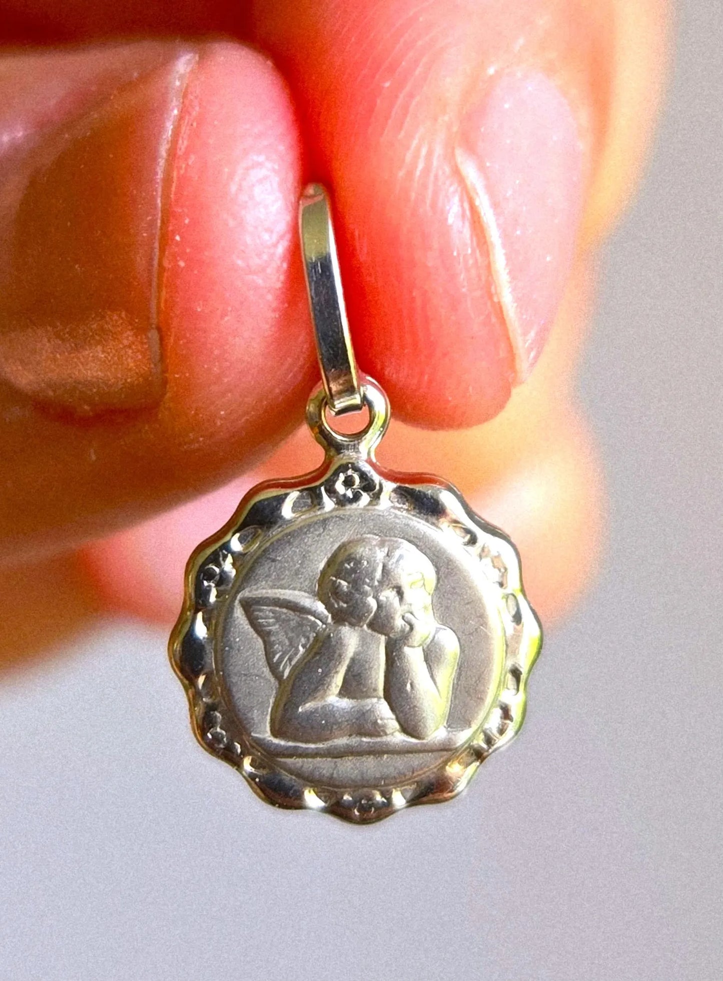 Vintage 14k White Gold Cherub Angel Pendant Charm - Italian Hallmarks