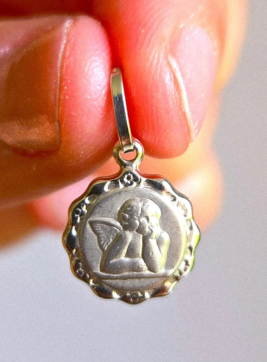 Vintage 14k White Gold Cherub Angel Pendant Charm - Italian Hallmarks